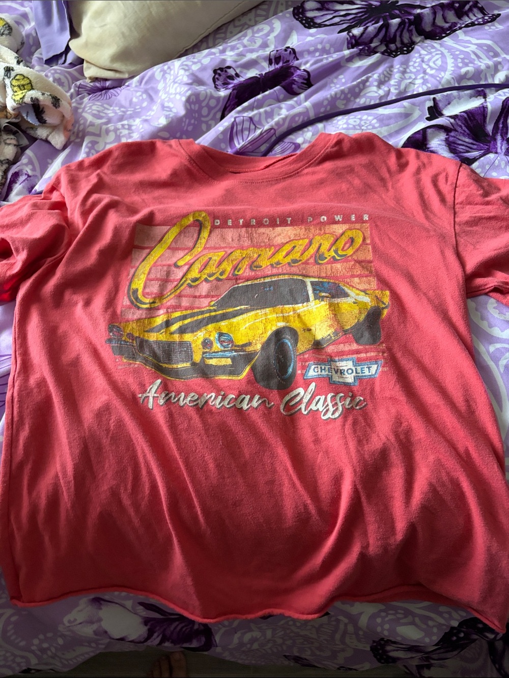 Camaro American Classic Graphic Tee - Coral with Yellow Car